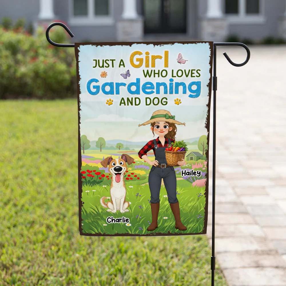 Gardening Dog Lady - Personalized Custom Flag - Image 4