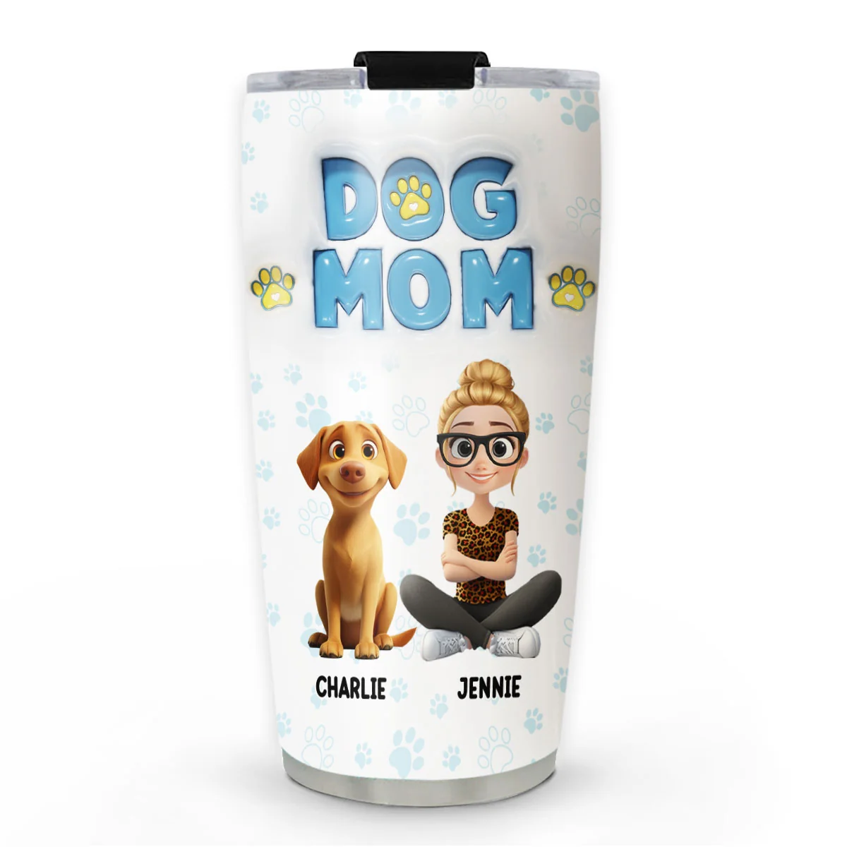 Girl And Dog Cartoon Style - Personalized Custom 3D Inflated Effect Tumbler