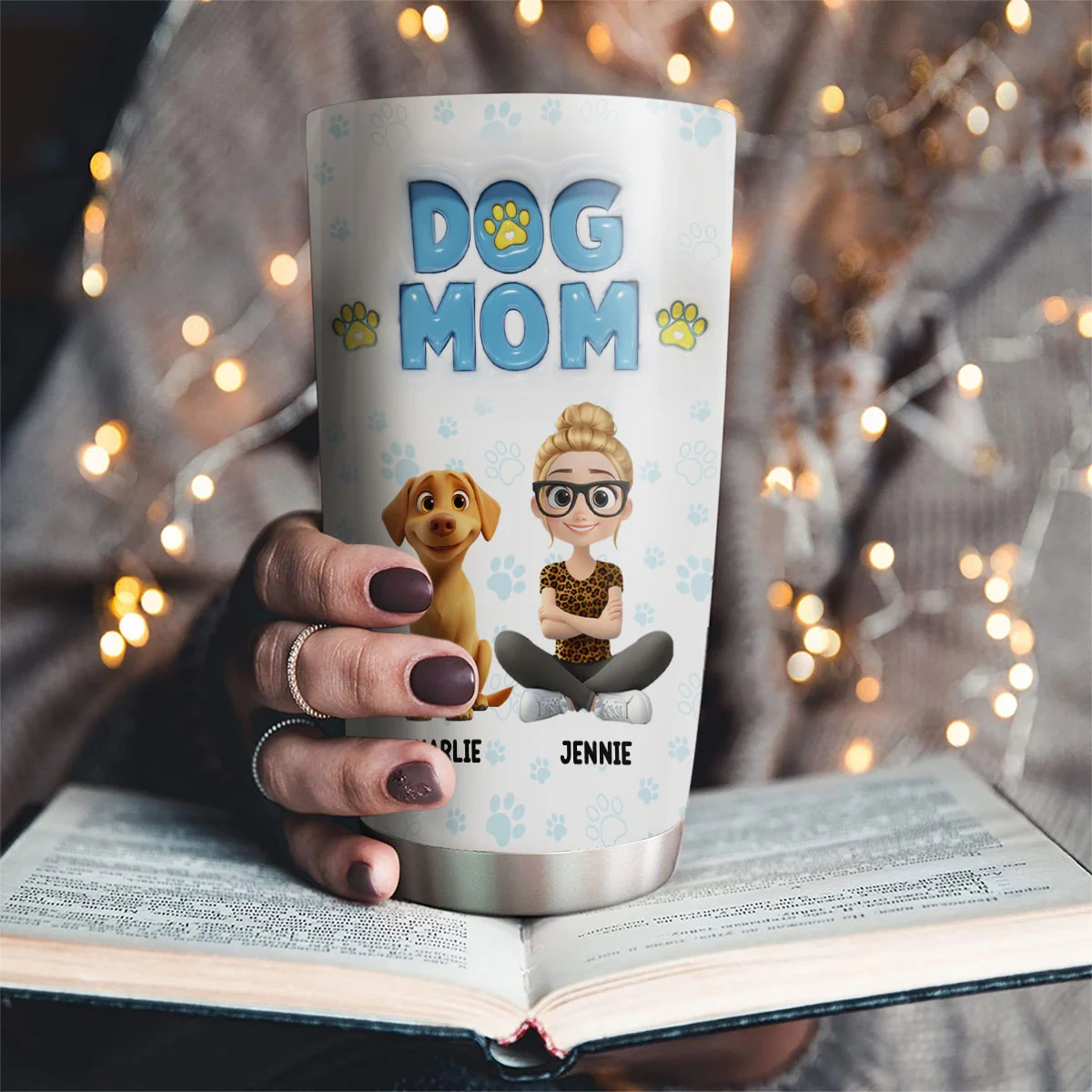 Girl And Dog Cartoon Style - Personalized Custom 3D Inflated Effect Tumbler - Image 2
