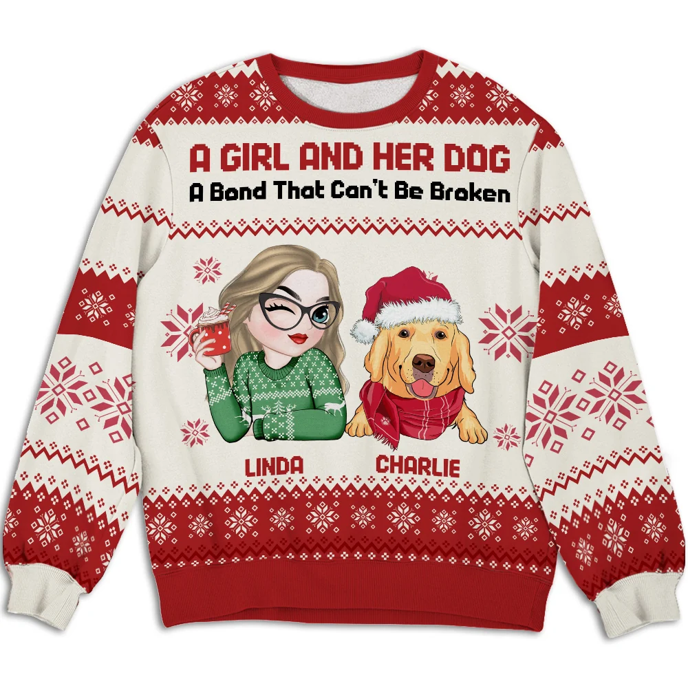 Girl And Dog Christmas - Personalized Custom All-Over-Print Sweatshirt