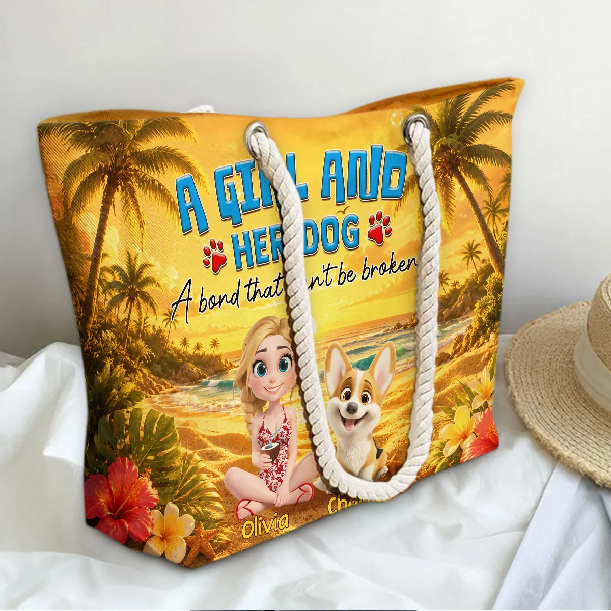 Girl And Dog On Beach - Personalized Custom Beach Bag - Image 5