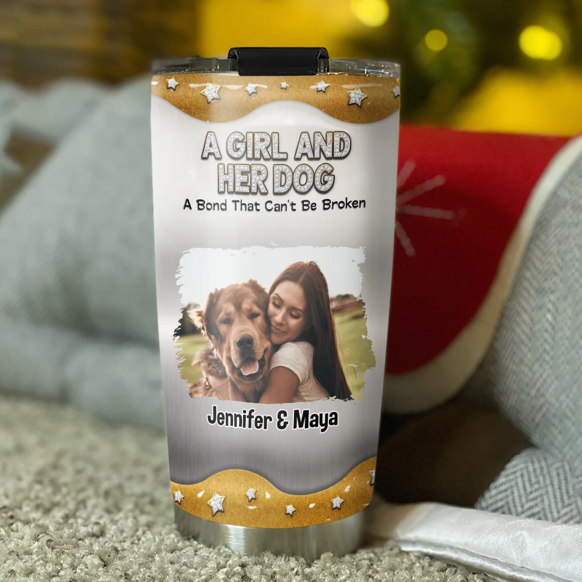 Girl And Dog Together Photo - Personalized Custom 3D Inflated Effect Tumbler