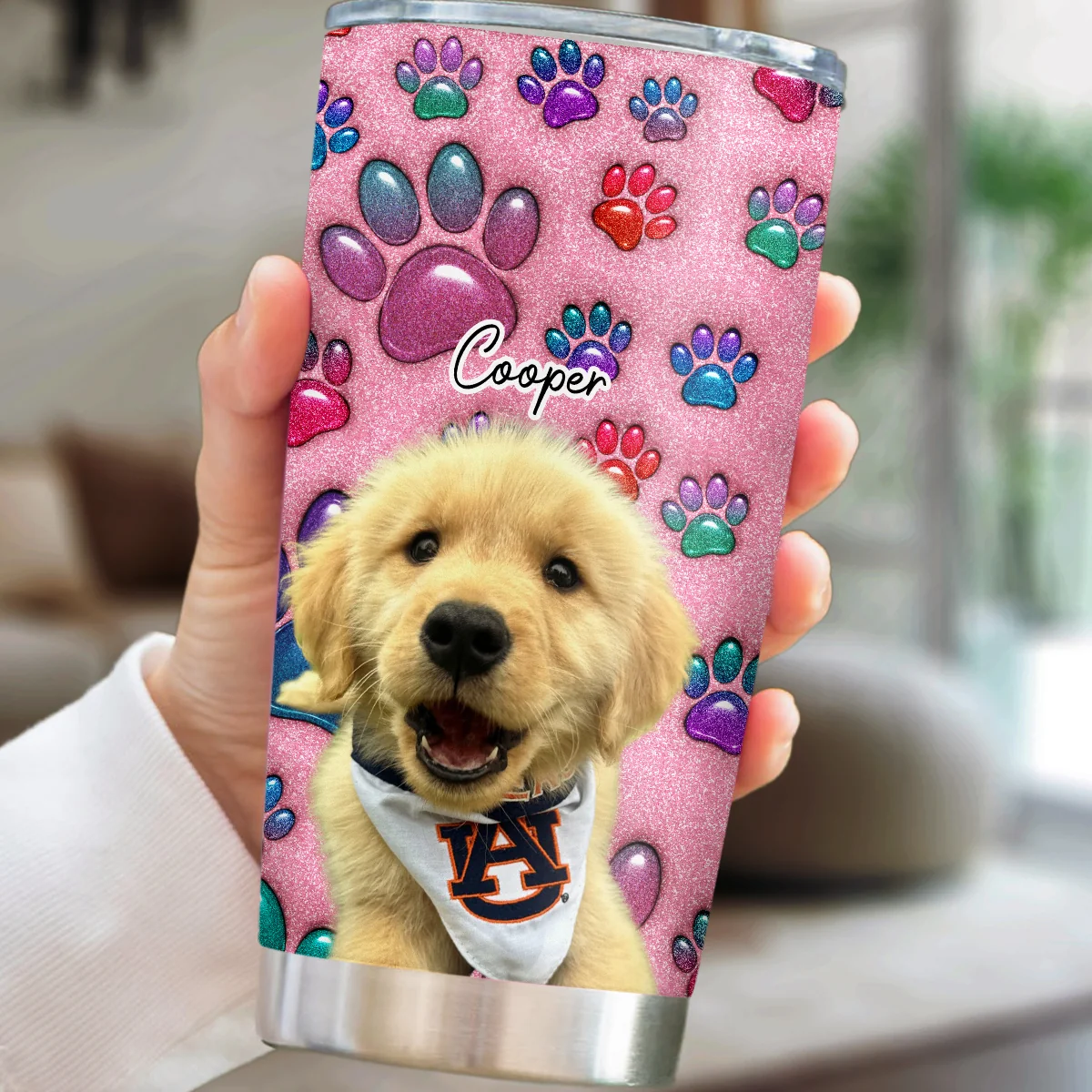 Glittery Paw Mom Photo - Personalized Custom 3D Inflated Effect Tumbler - Image 4