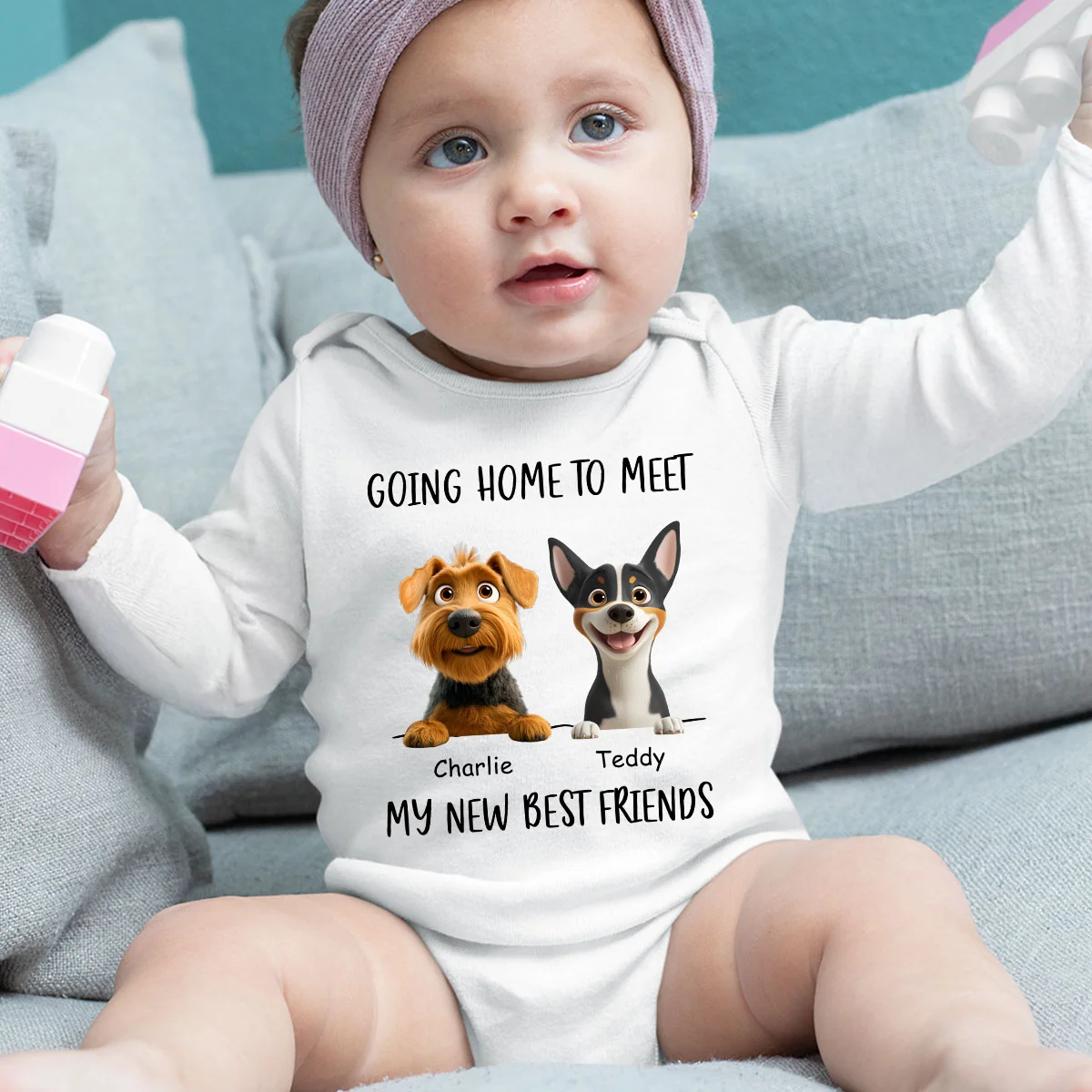 Go Home To Meet Friends - Personalized Custom Long Sleeve Baby Onesie - Image 2