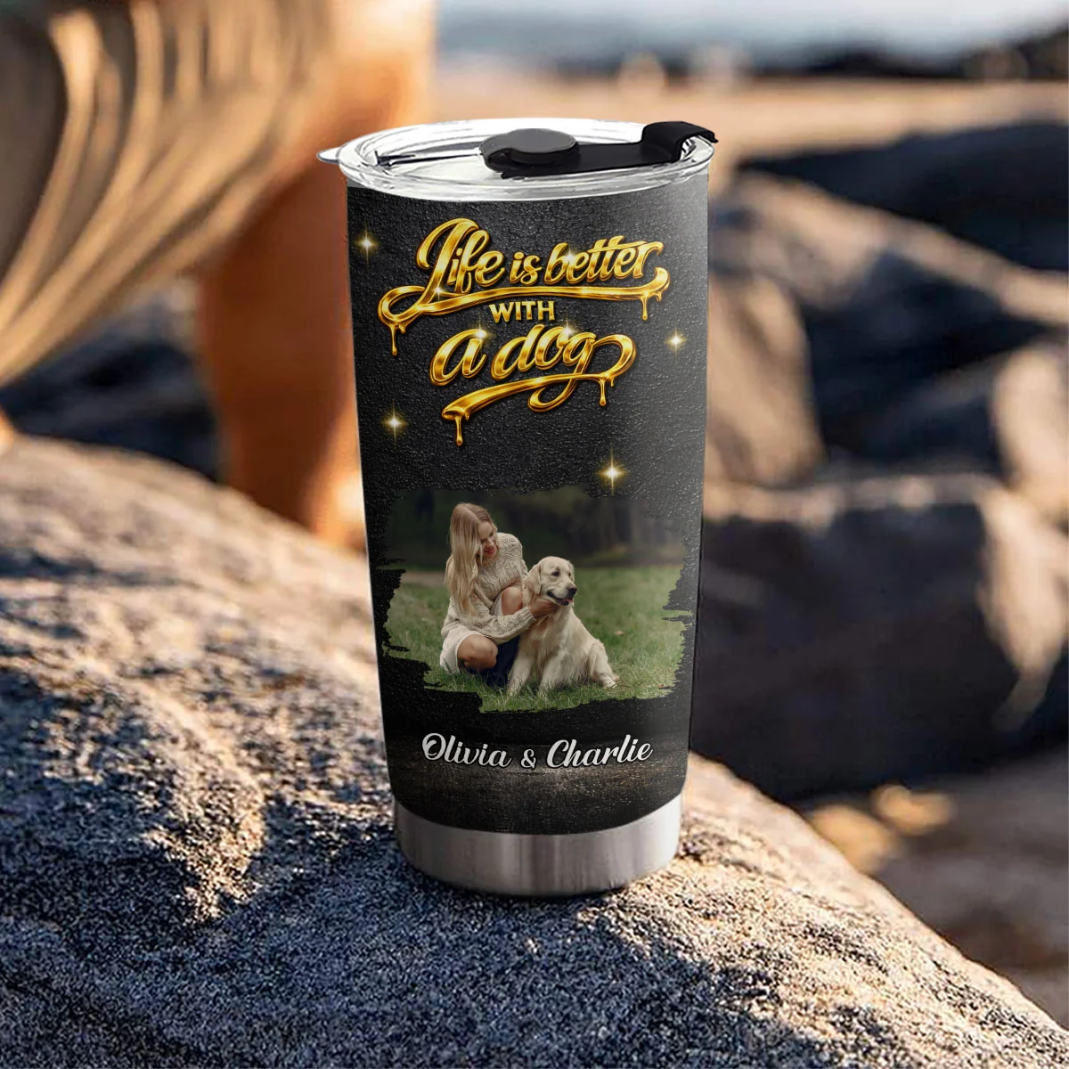 Golden Dog Mom Photo - Personalized Custom 3D Effect Tumbler - Image 2