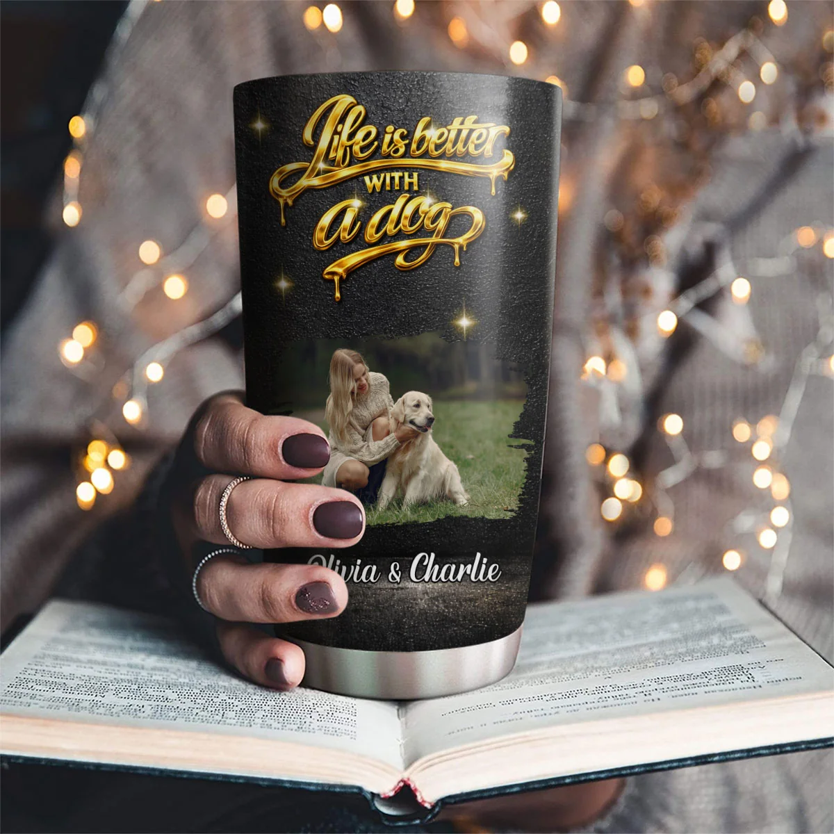 Golden Dog Mom Photo - Personalized Custom 3D Effect Tumbler - Image 3
