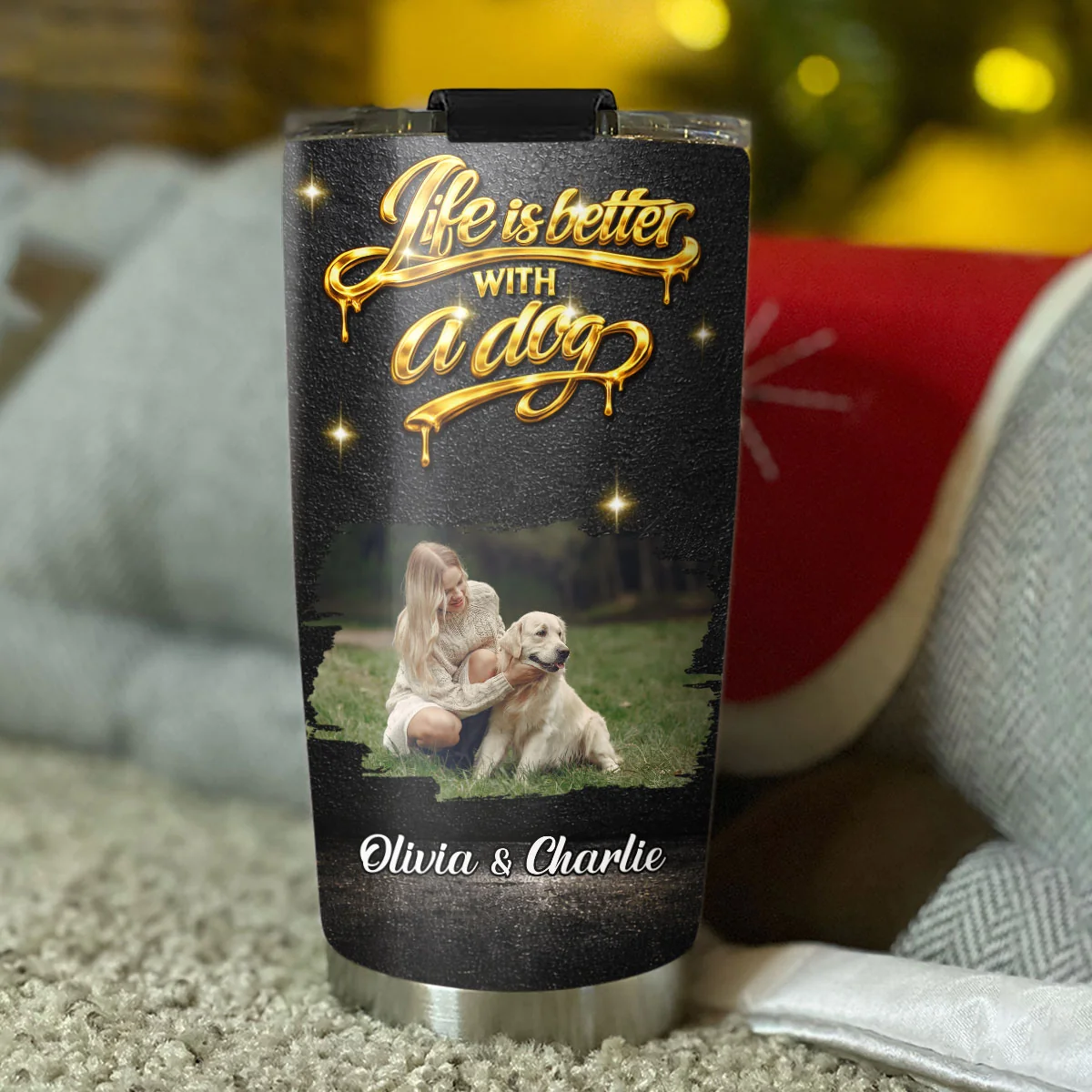 Golden Dog Mom Photo - Personalized Custom 3D Effect Tumbler - Image 4