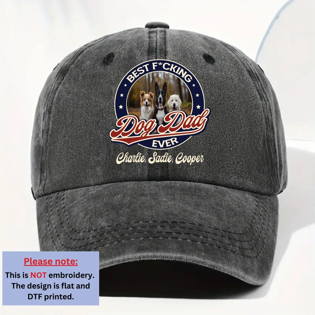 Handsome Retro Dog Photo - Personalized Custom Vintage Washed Denim Cap - Image 5