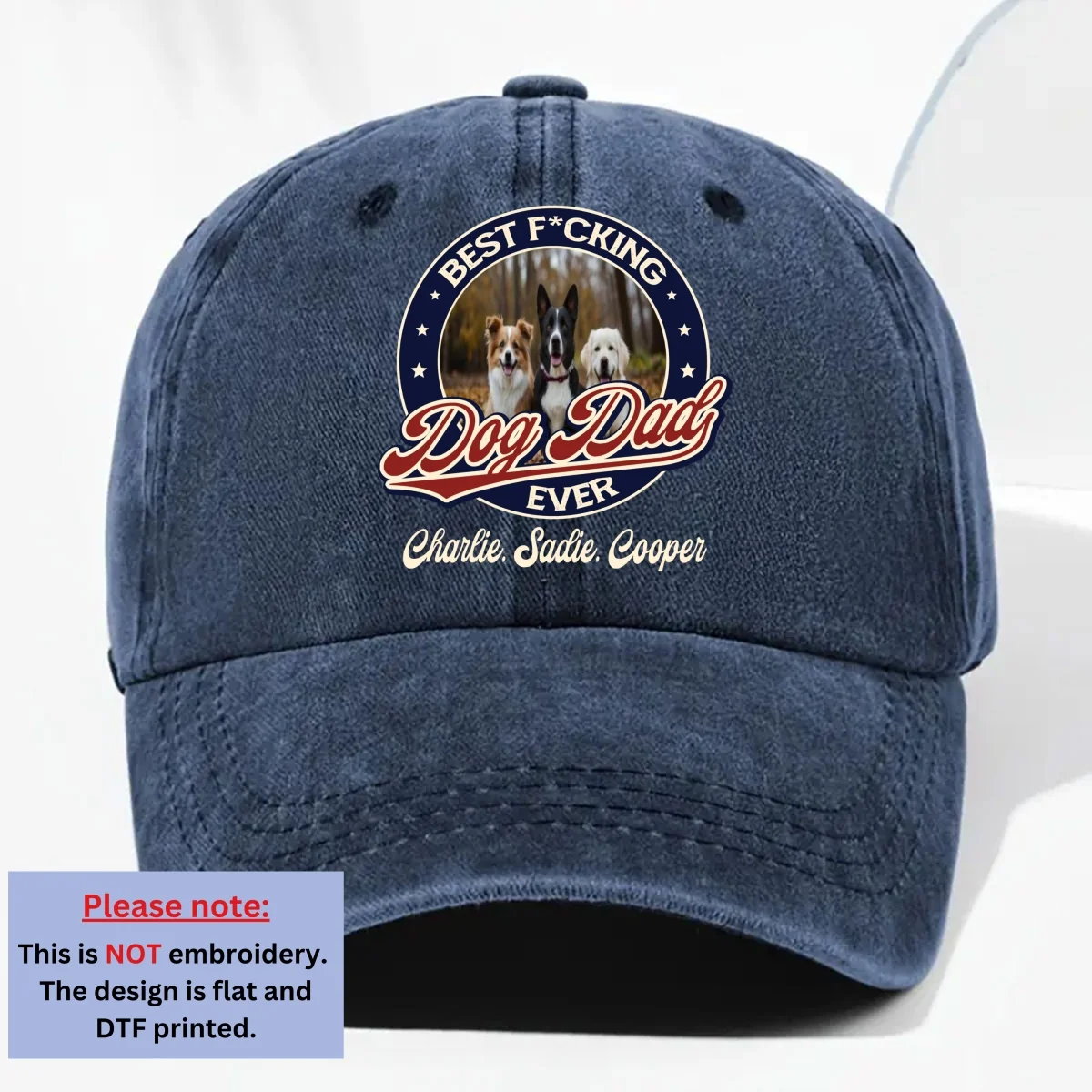 Handsome Retro Dog Photo - Personalized Custom Vintage Washed Denim Cap - Image 7