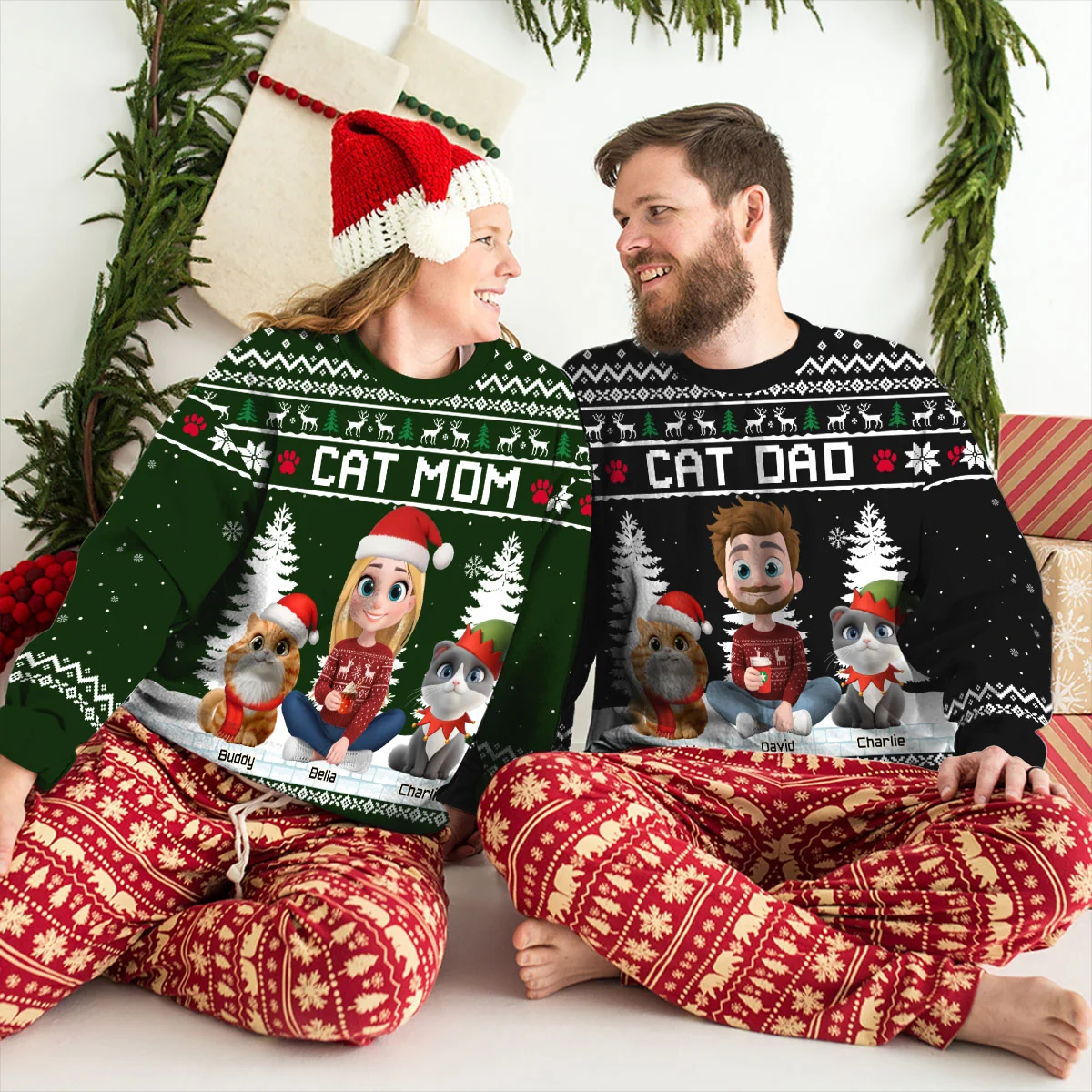 Happy Christmas With My Mom Dad Cartoon - Personalized Custom All-Over-Print Sweatshirt - Image 5