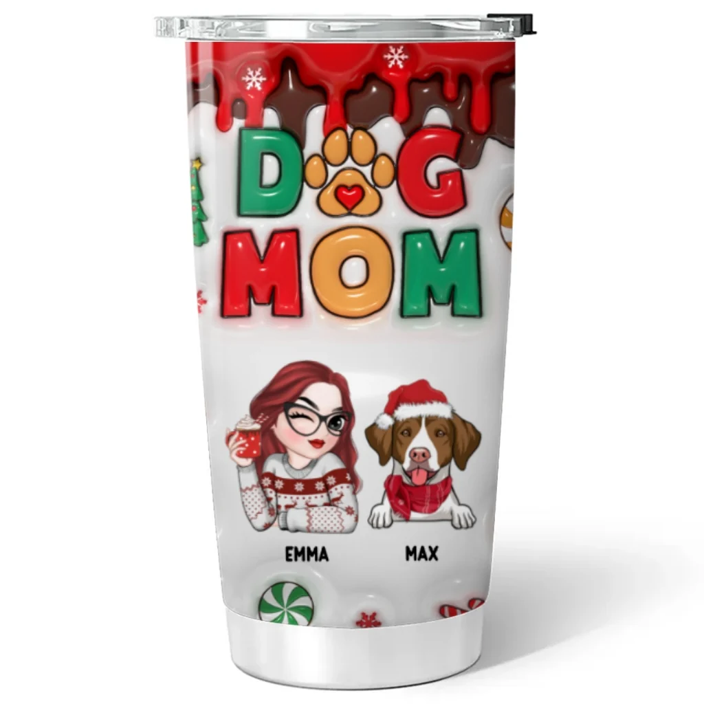 Happy Dog Mom Christmas - Personalized Custom 3D Inflated Effect Tumbler - Image 5