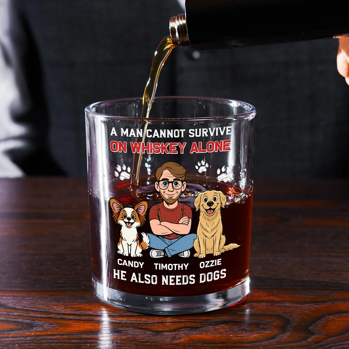 He Needs Dogs - Personalized Custom Whiskey Glass - Image 2