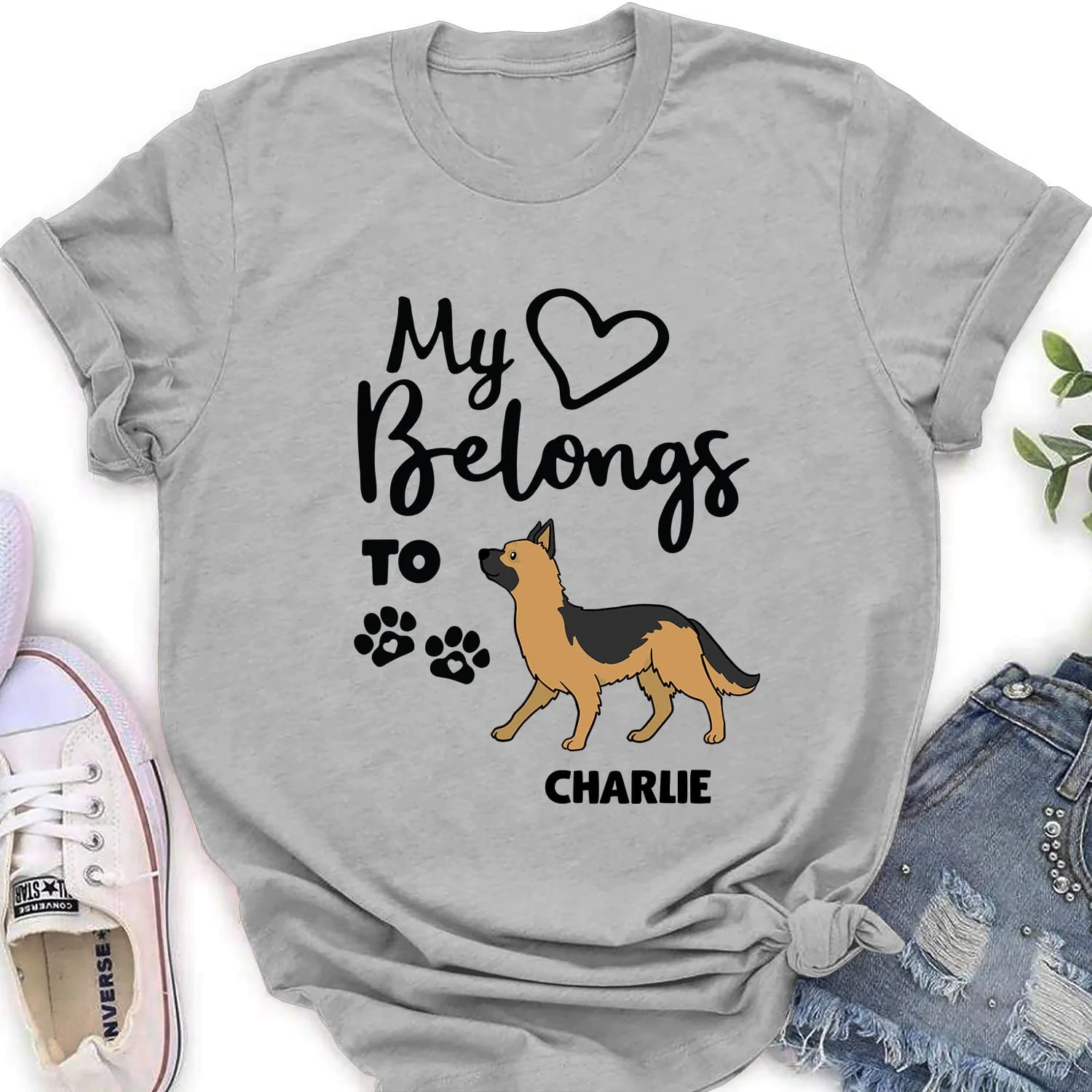 Heart Belongs To Dog - Personalized Custom Women's T-shirt