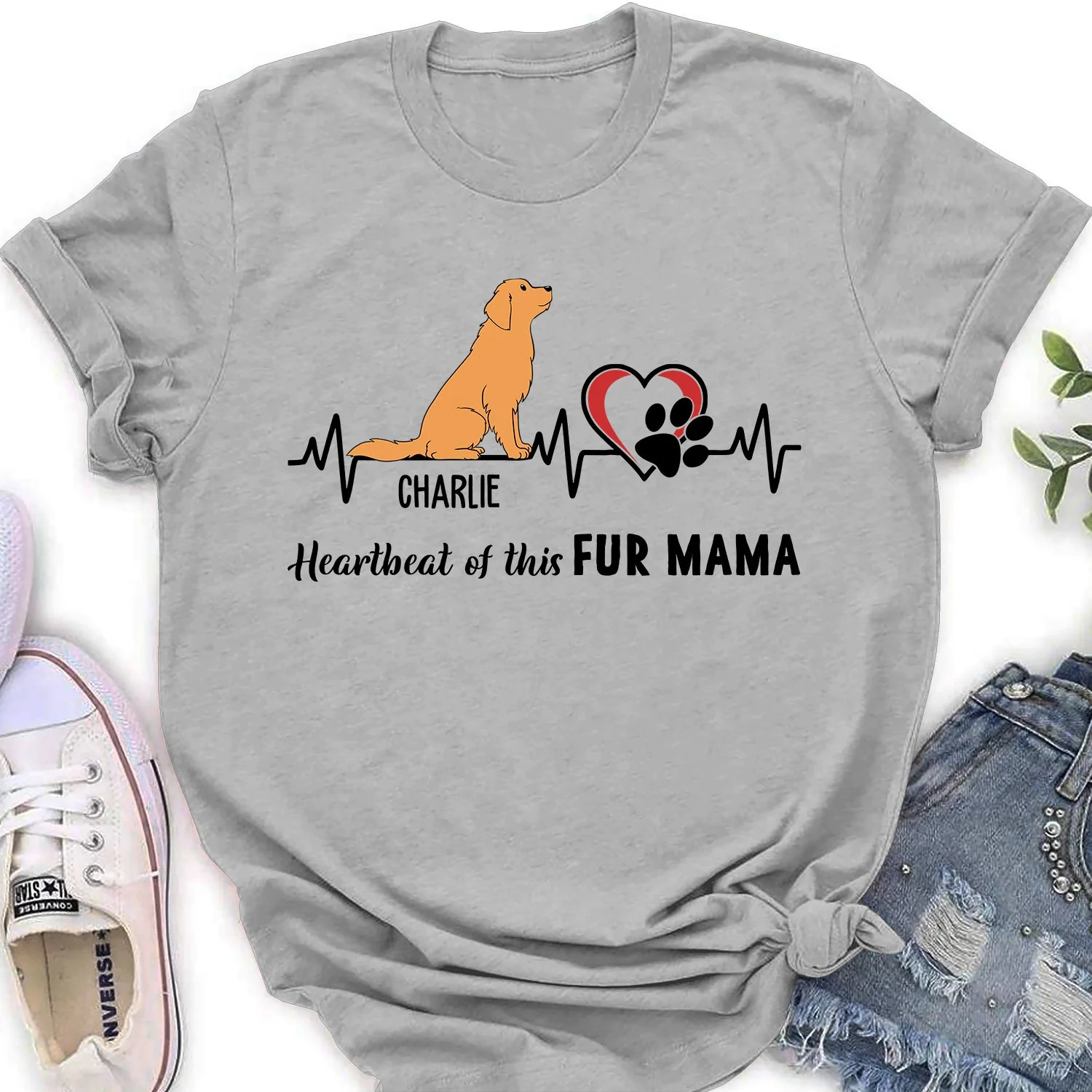 Heartbeat Of Fur Mama - Personalized Custom Women's T-shirt