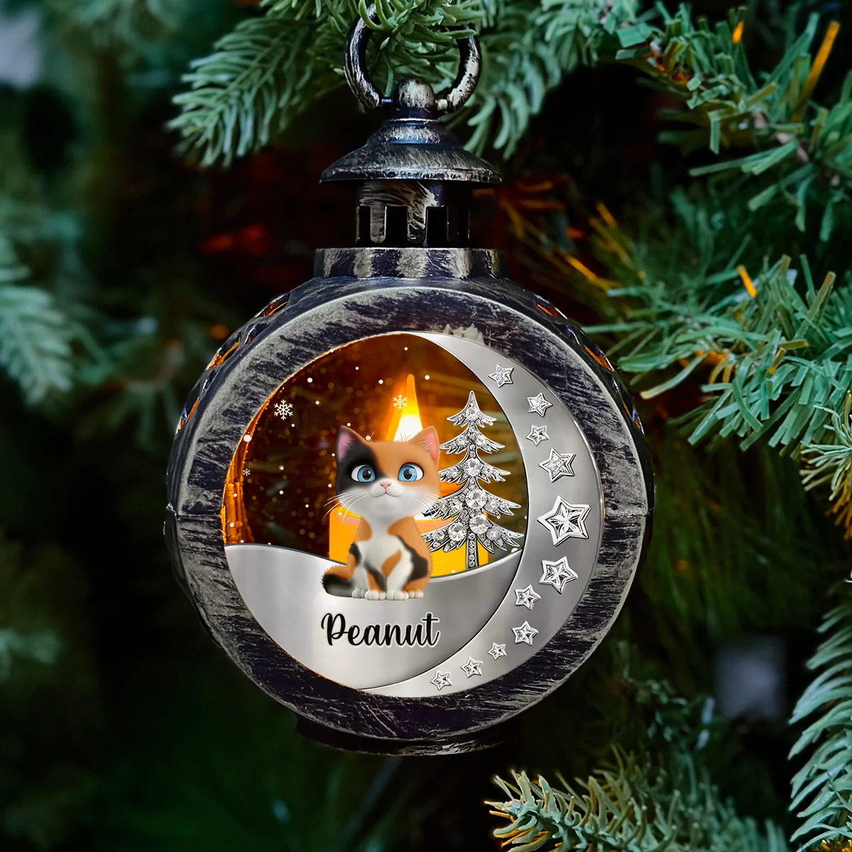 Here Beside Cats- Personalized Custom 3D Effect Christmas Lantern - Image 2