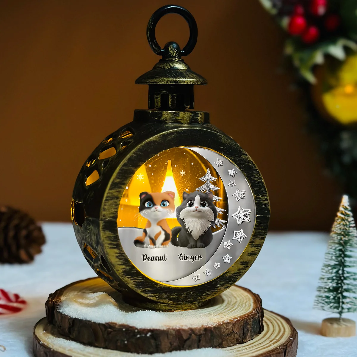 Here Beside Cats- Personalized Custom 3D Effect Christmas Lantern - Image 5
