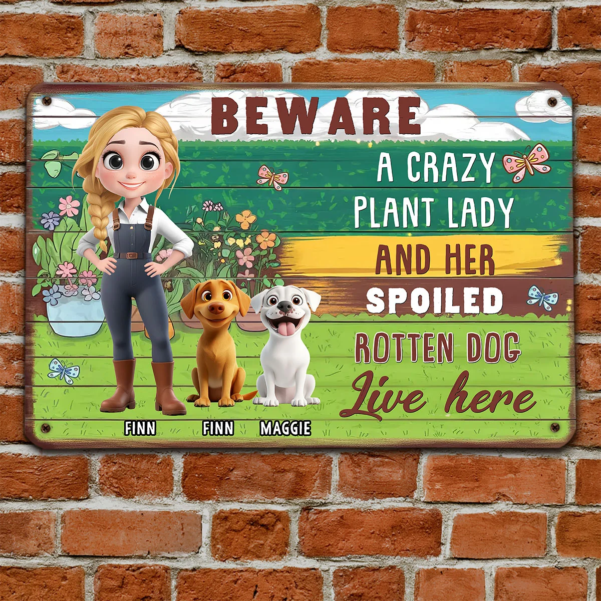 Here Lives A Plant Lover And Her Precious Little Dog - Personalized Custom Metal Sign - Image 2