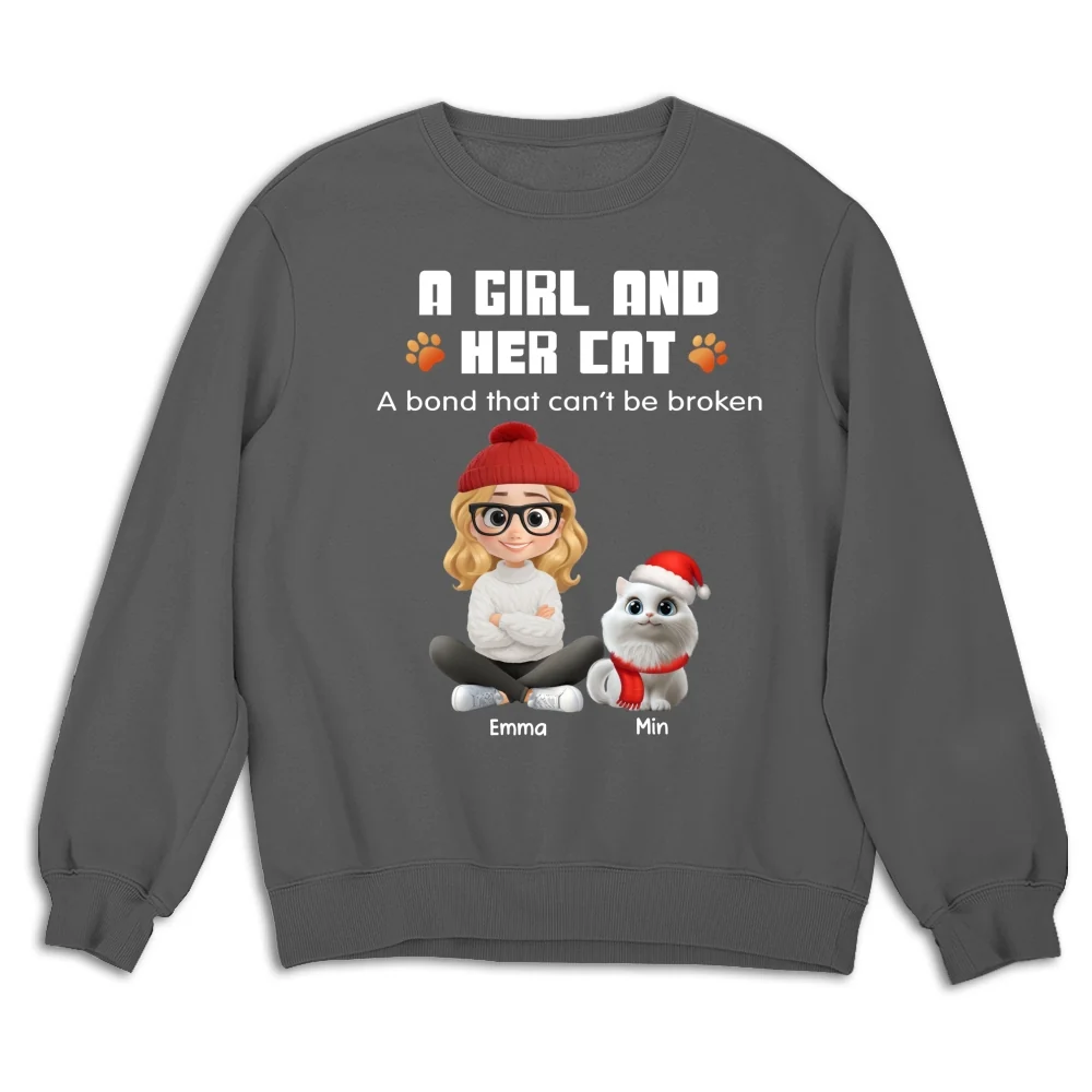Human And Their Cat Cartoon Christmas - Personalized Custom Sweatshirt - Image 6