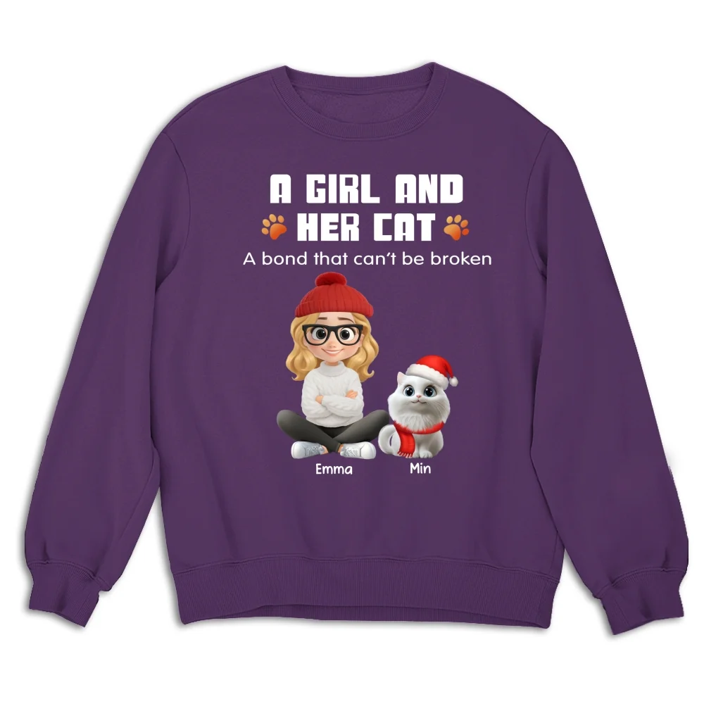 Human And Their Cat Cartoon Christmas - Personalized Custom Sweatshirt - Image 8
