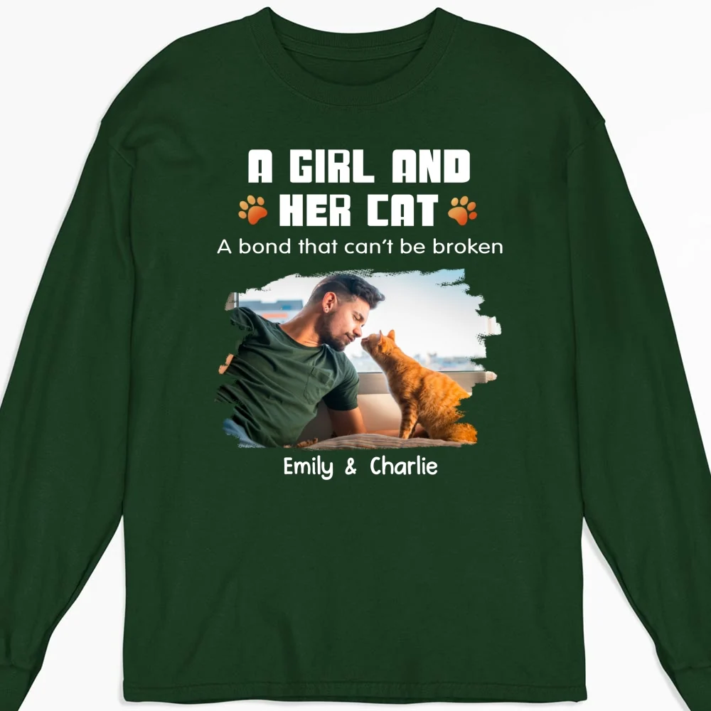Human And Their Cat Cartoon Christmas Photo - Personalized Custom Long Sleeve T-shirt - Image 5