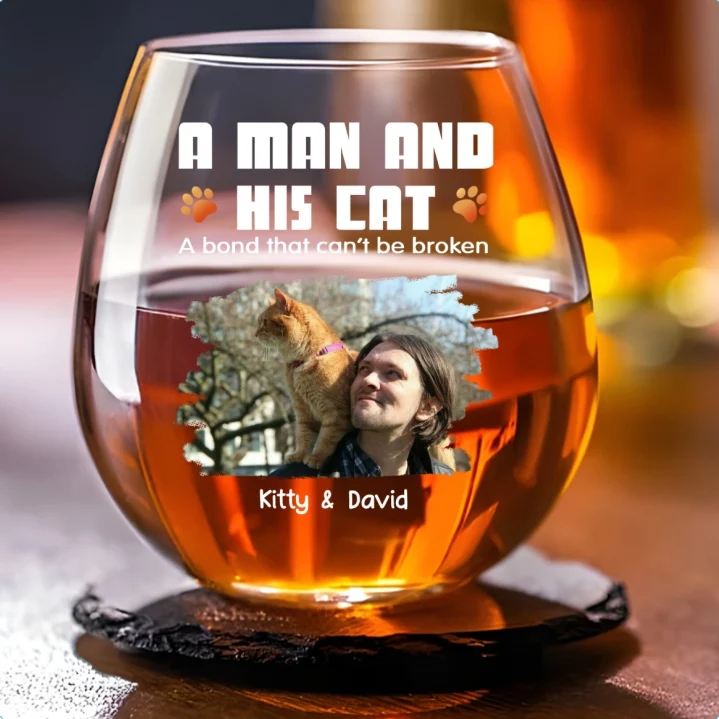 Human And Their Cat Cartoon Christmas Photo - Personalized Custom Wine Glass - Image 2