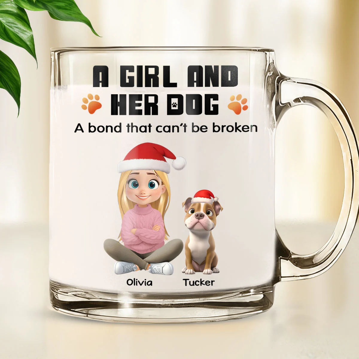 Human And Their Dog Cartoon Christmas - Personalized Custom Glass Mug