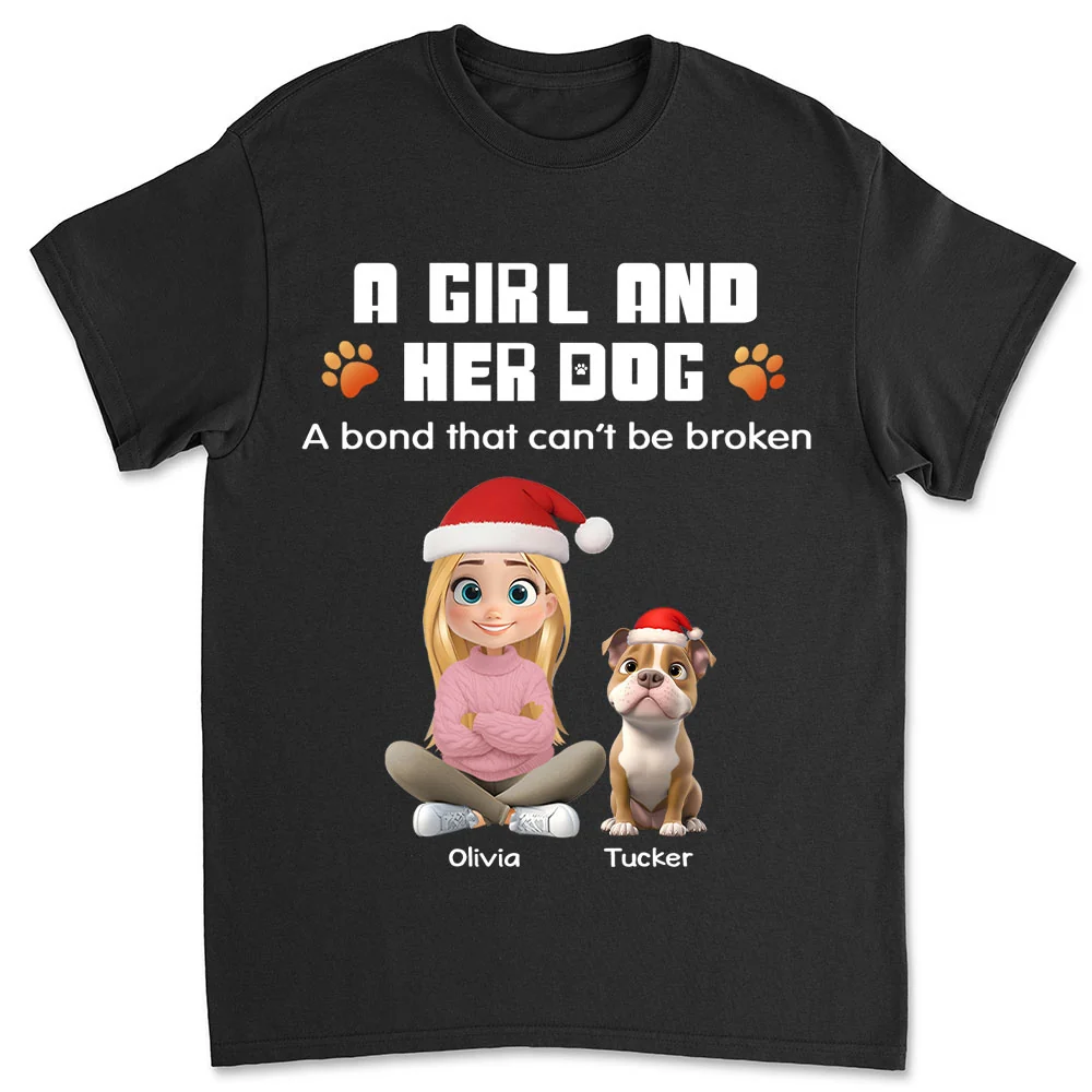 Human And Their Dog Cartoon Christmas - Personalized Custom Unisex T-shirt
