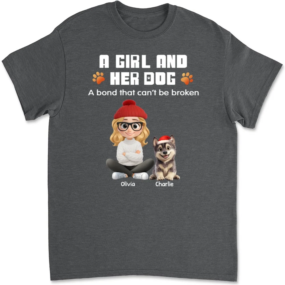 Human And Their Dog Cartoon Christmas - Personalized Custom Unisex T-shirt - Image 10