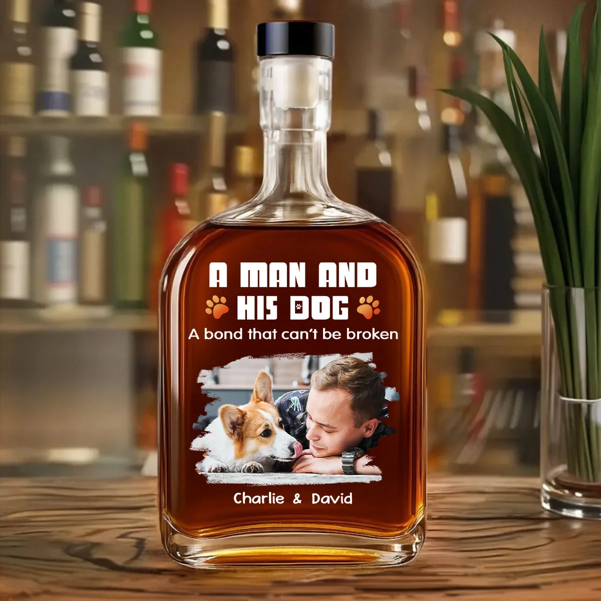 Human And Their Dog Cartoon Christmas Photo - Personalized Custom Spirits Decanter