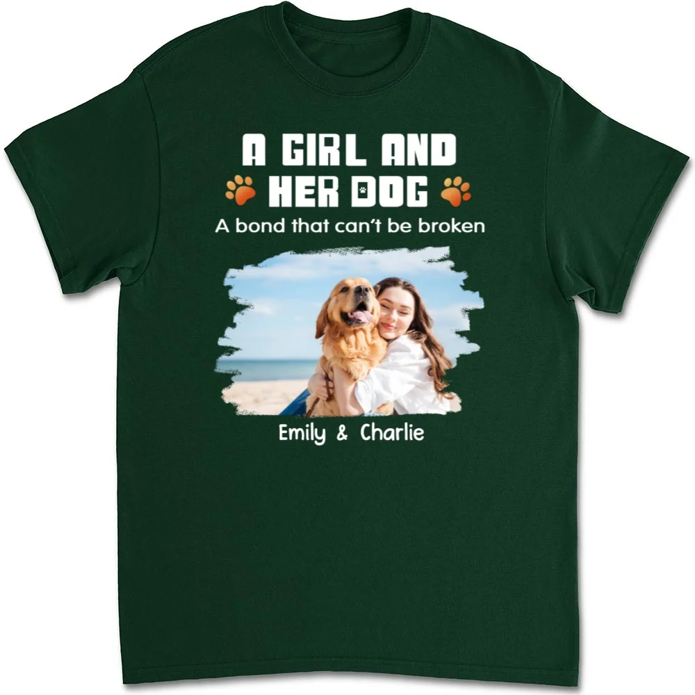 Human And Their Dog Cartoon Christmas Photo - Personalized Custom Unisex T-shirt - Image 5