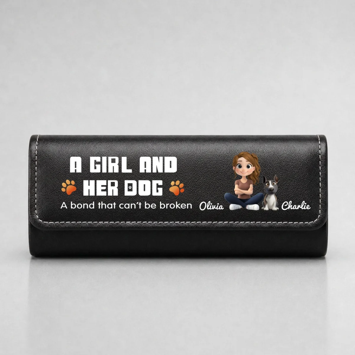 Human And Their Dog Cartoon - Personalized Custom Leather Eyeglass Case - Image 7