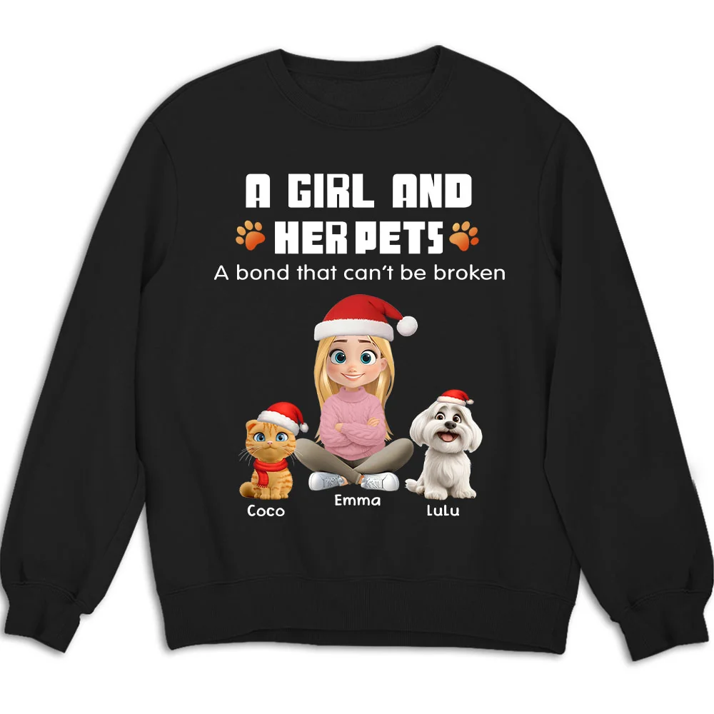 Human And Their Pet Cartoon Christmas - Personalized Custom Sweatshirt