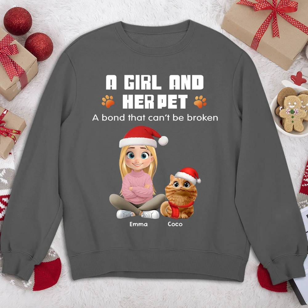 Human And Their Pet Cartoon Christmas - Personalized Custom Sweatshirt - Image 2