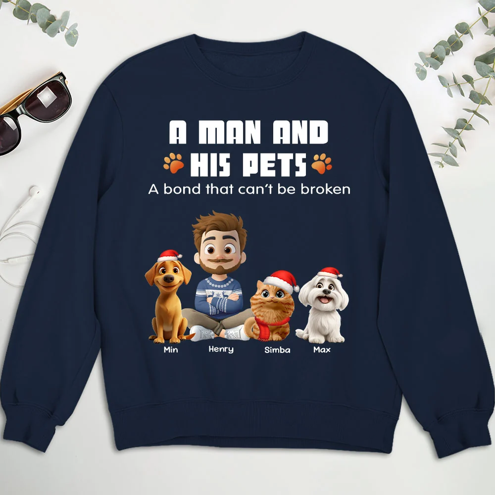 Human And Their Pet Cartoon Christmas - Personalized Custom Sweatshirt - Image 3