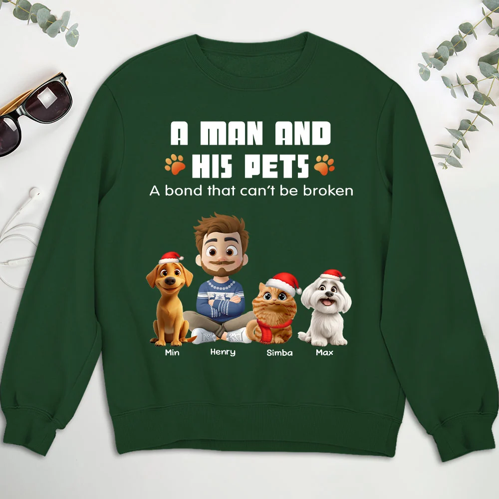 Human And Their Pet Cartoon Christmas - Personalized Custom Sweatshirt - Image 4