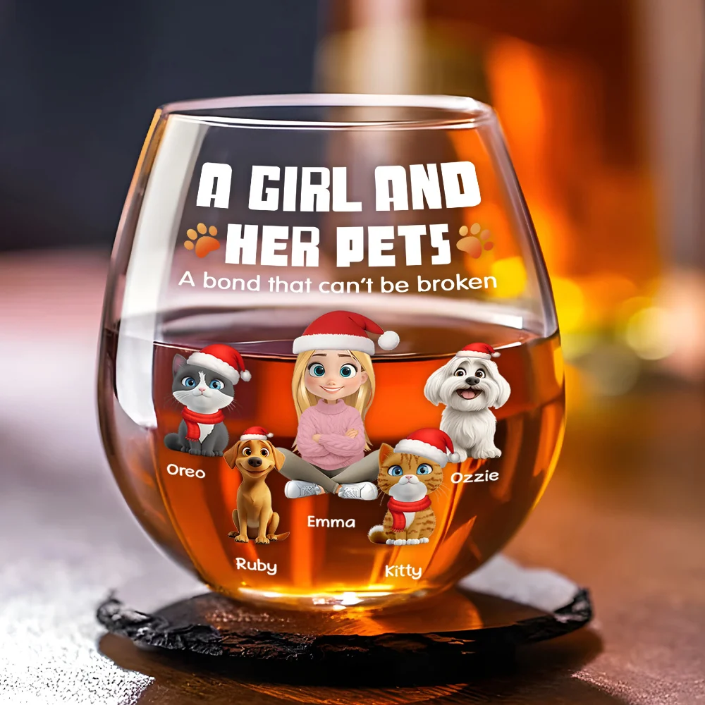 Human And Their Pet Cartoon Christmas - Personalized Custom Wine Glass - Image 4