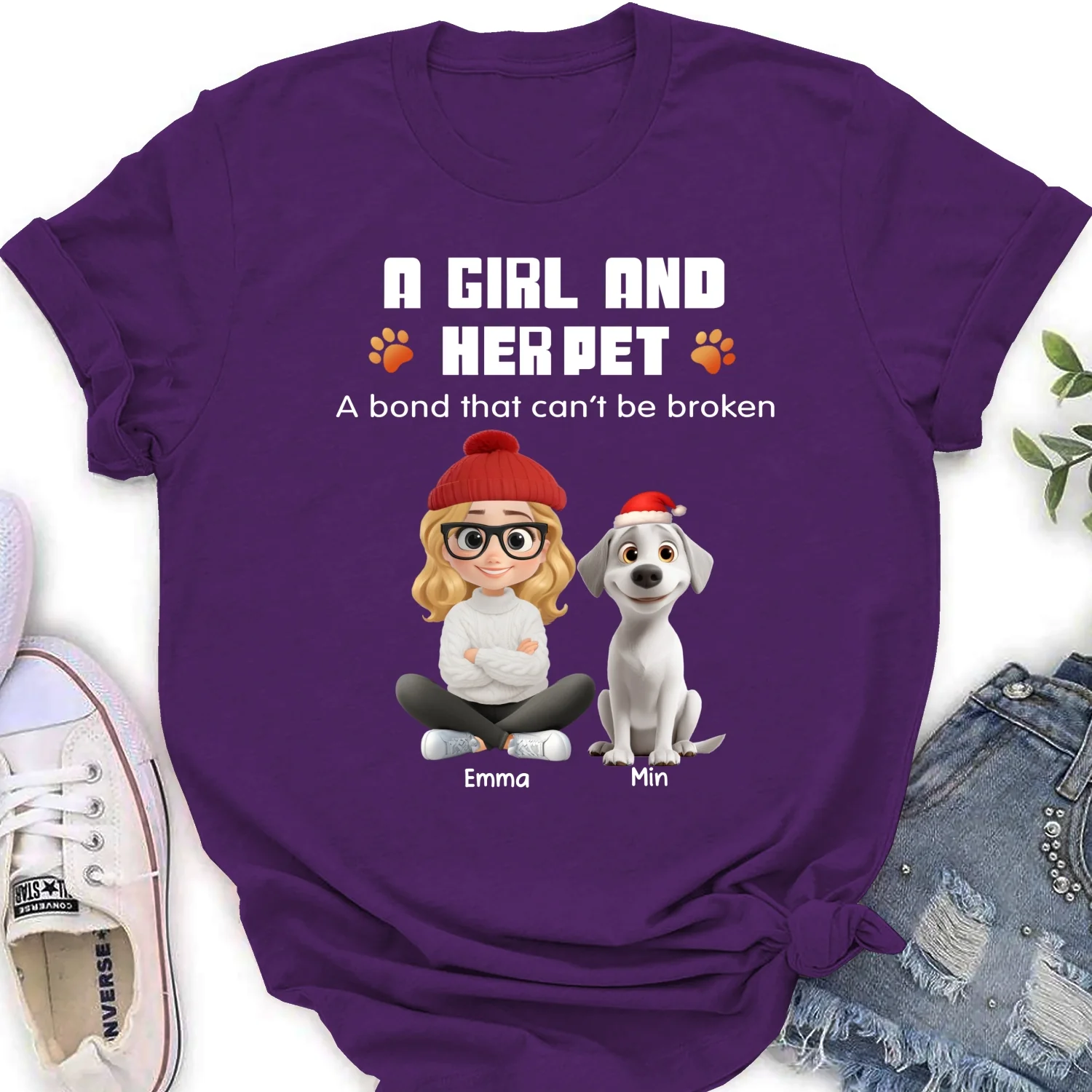 Human And Their Pet Cartoon Christmas - Personalized Custom Women's T-shirt - Image 10