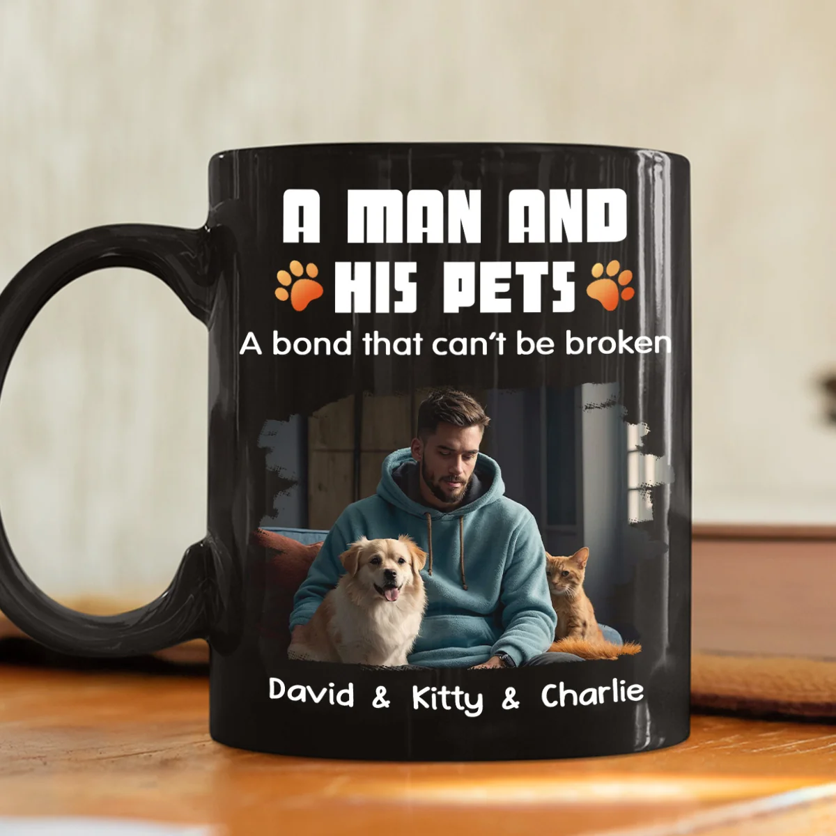 Human And Their Pet Cartoon Christmas Photo - Personalized Custom Coffee Mug - Image 2