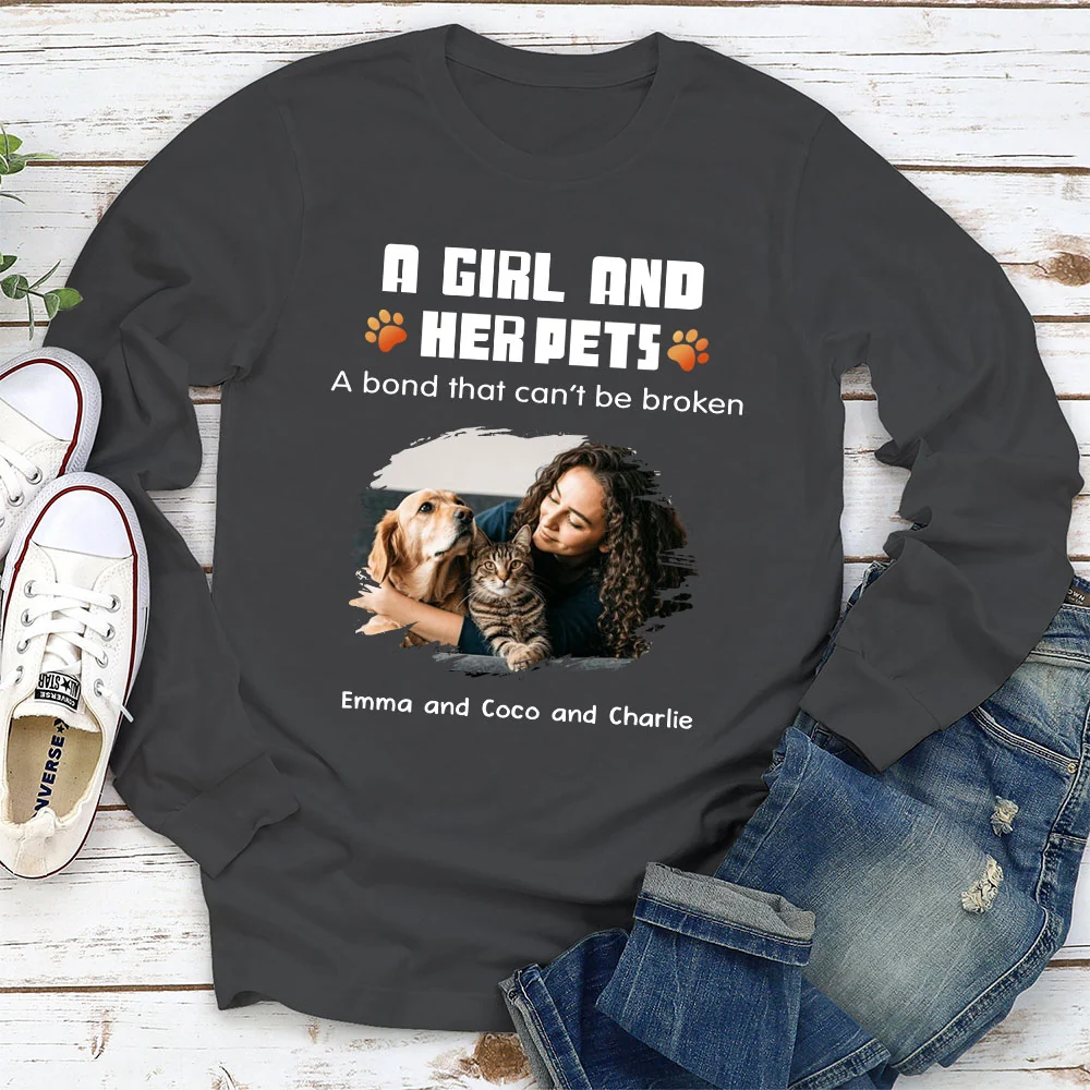 Human And Their Pet Cartoon Christmas Photo - Personalized Custom Long Sleeve T-shirt - Image 2