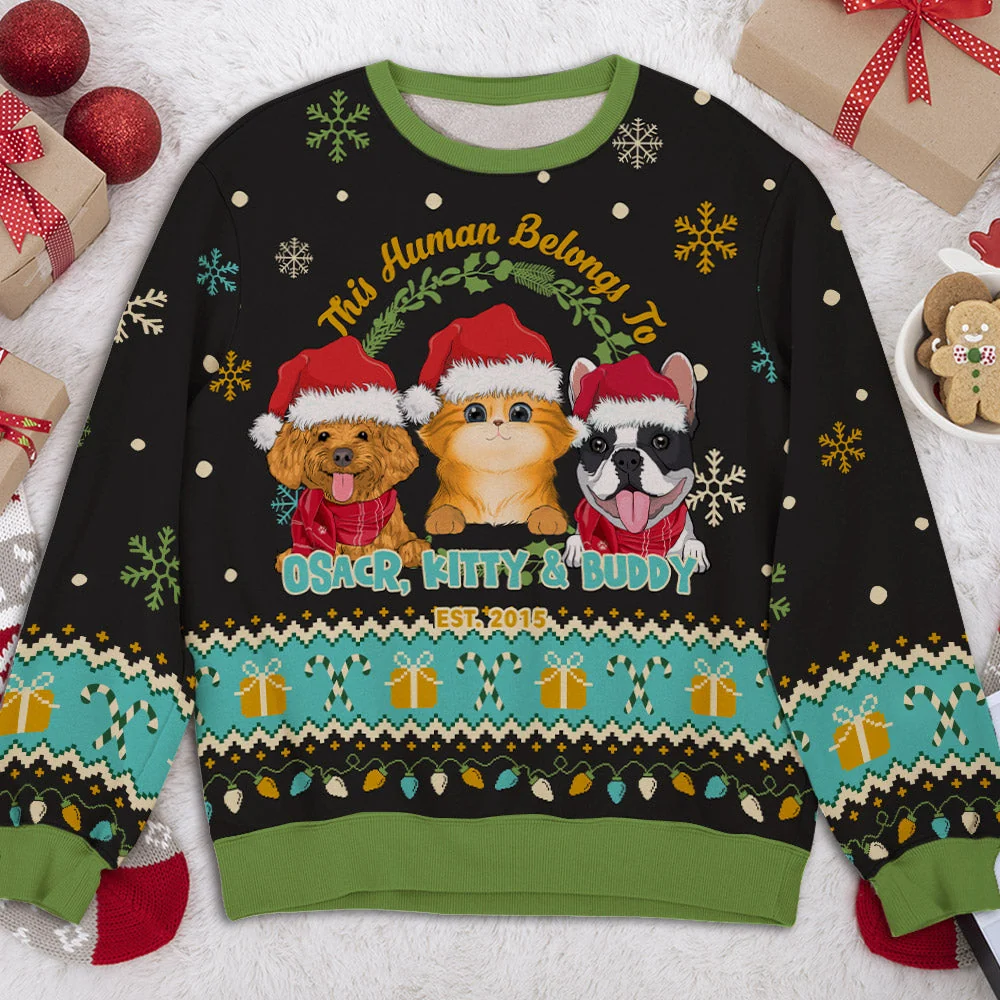 Human Belongs Christmas - Personalized Custom All-Over-Print Sweatshirt - Image 3