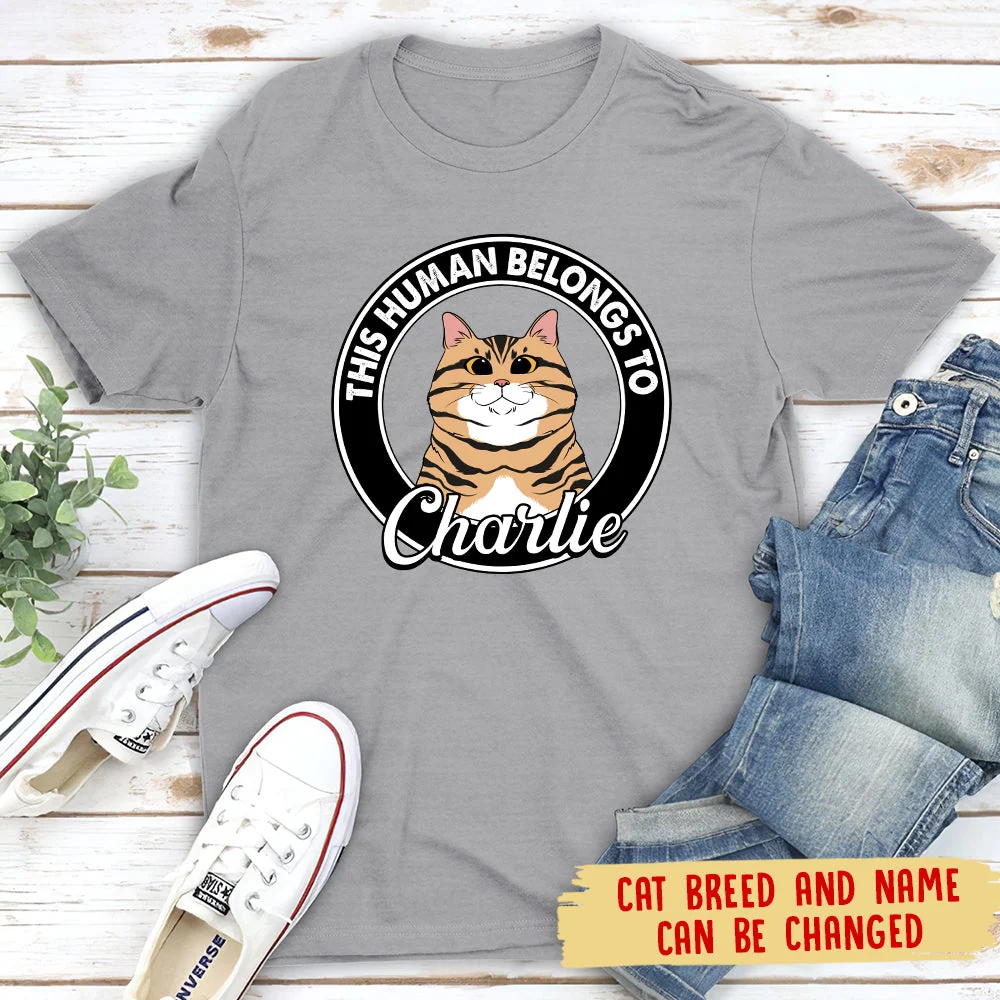 Human Belongs Cat - Personalized Custom Unisex T-shirt - Image 3