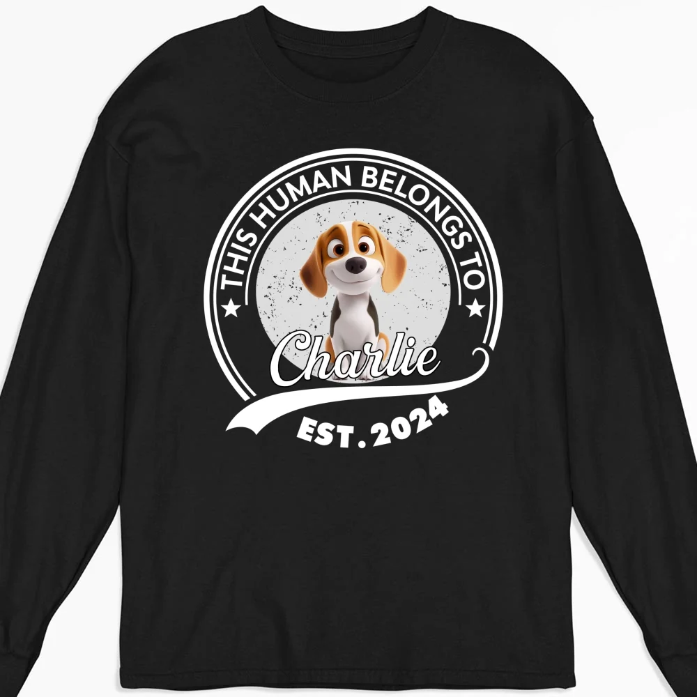 Human Belongs To Dog Cartoon - Personalized Custom Long Sleeve T-Shirt - Image 4
