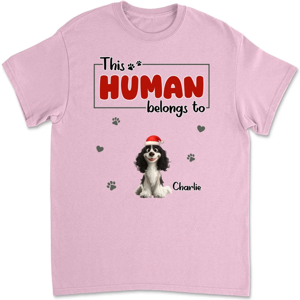 Human Belongs To Dog Christmas - Personalized Custom Unisex T-Shirt - Image 7