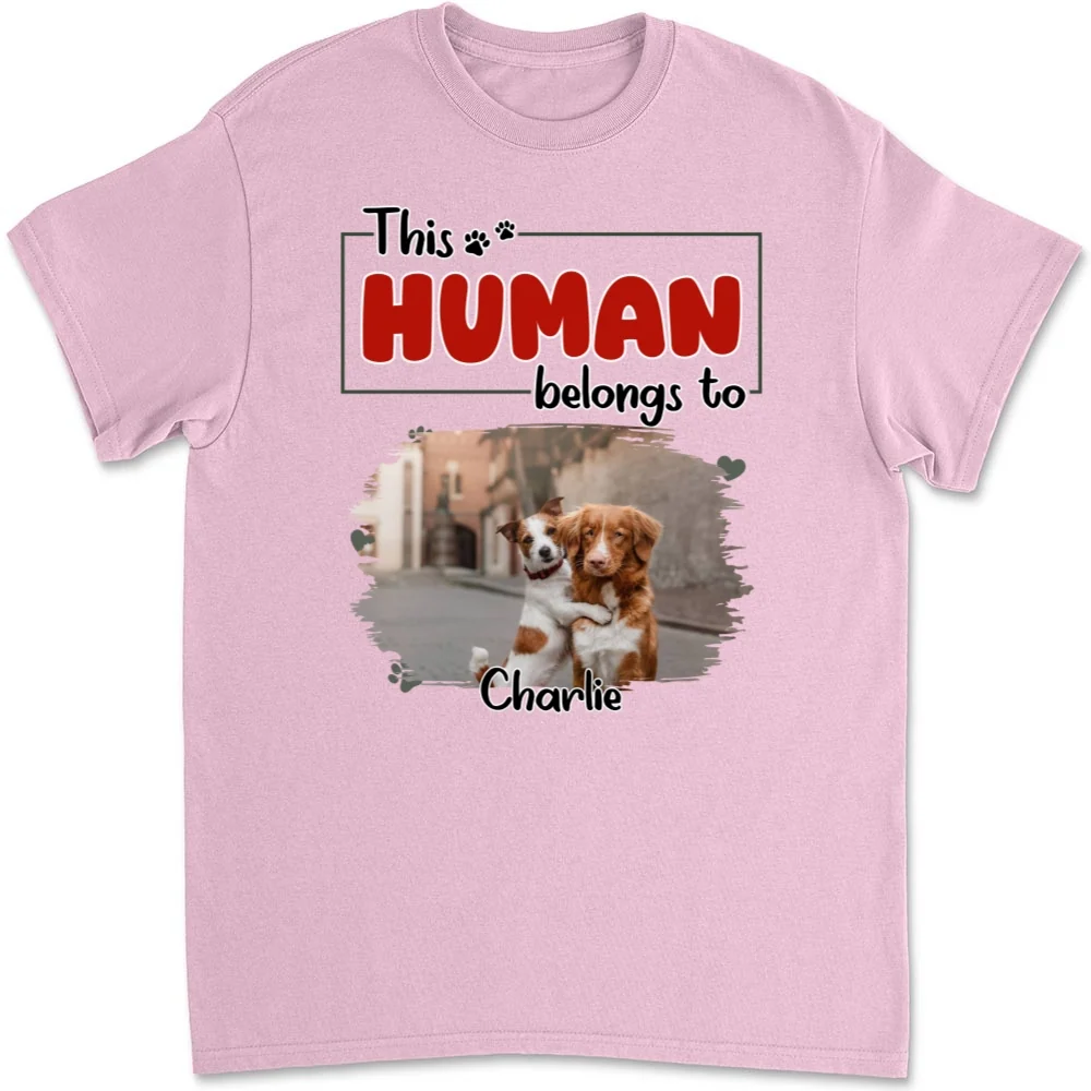 Human Belongs To Dog Christmas Photo - Personalized Custom Unisex T-Shirt - Image 7