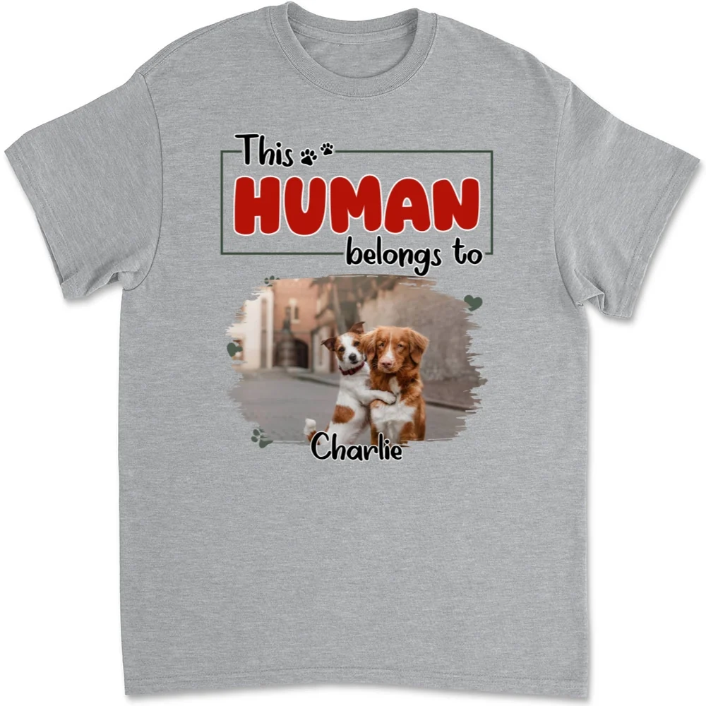 Human Belongs To Dog Christmas Photo - Personalized Custom Unisex T-Shirt - Image 9