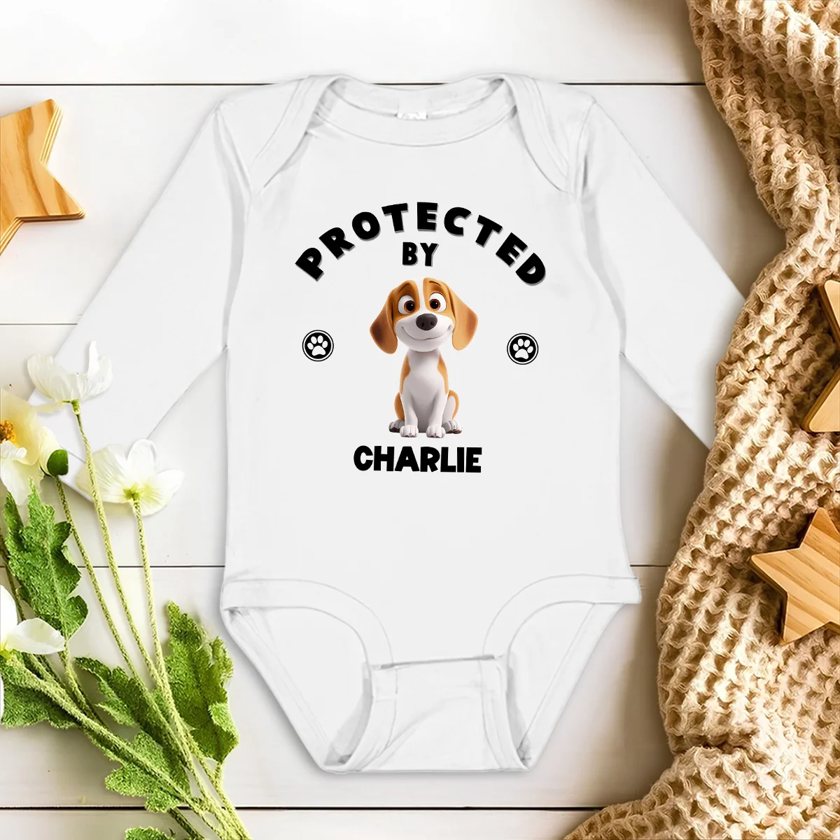 Human Protected By Dogs - Personalized Custom Long Sleeve Baby Onesie - Image 2