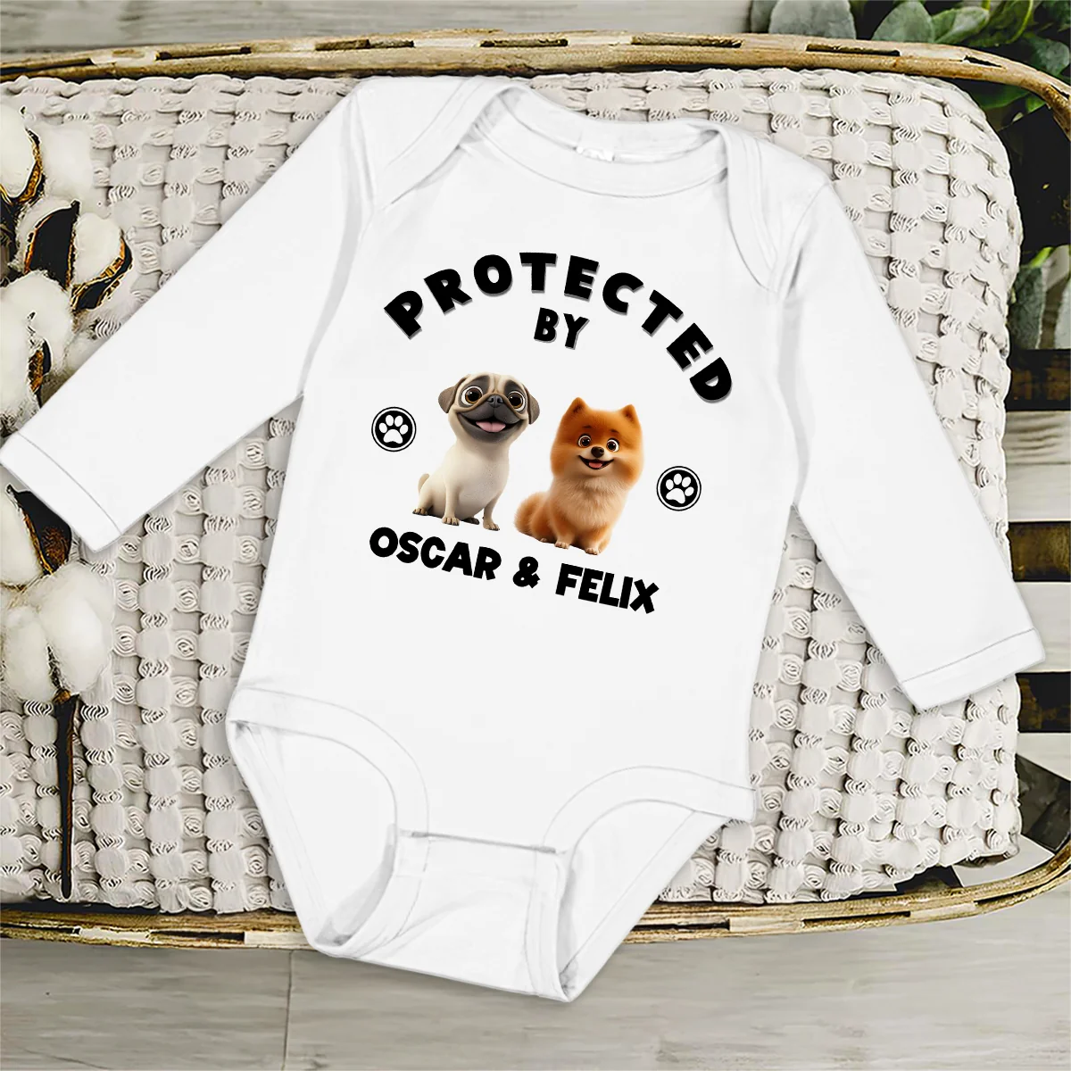 Human Protected By Dogs - Personalized Custom Long Sleeve Baby Onesie - Image 3