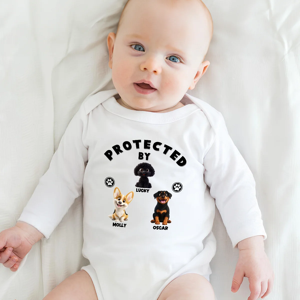 Human Protected By Dogs - Personalized Custom Long Sleeve Baby Onesie - Image 5