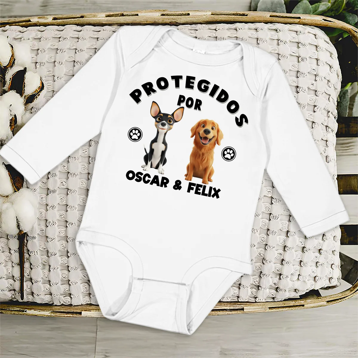 Humano Protegido por Perros - Body de Bebé de Manga Larga Personalizado - Image 3