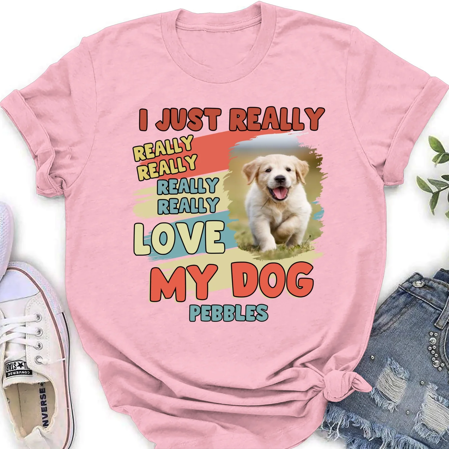 I Just Really Love My Dogs Bright Photo Ver - Personalized Custom Women's T-shirt - Image 5